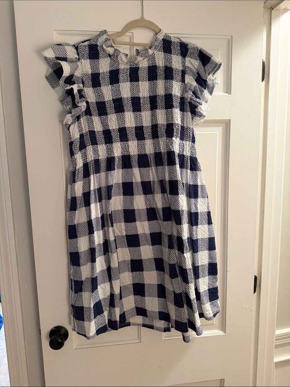 Sea New York Morgan plaid short sleeve smocked dress M
